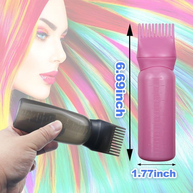 FZWONVUC 4 Pack Root Comb Applicator Bottle, Hair Oil Comb Applicator for Hair Dye, Shampoos, Salons (Pink+Black) - Image 2